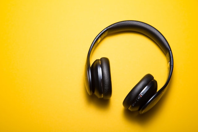 headphones on the yellow textile